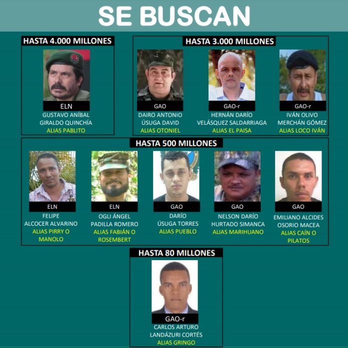 Los 10 hombres mas buscados de colombia